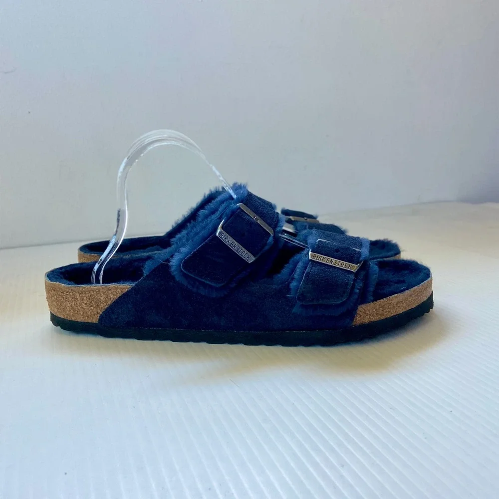 Birkenstock Arizona Shearling Sandals Blue Suede EU 43 US Mens 10 Womens 12 Norm